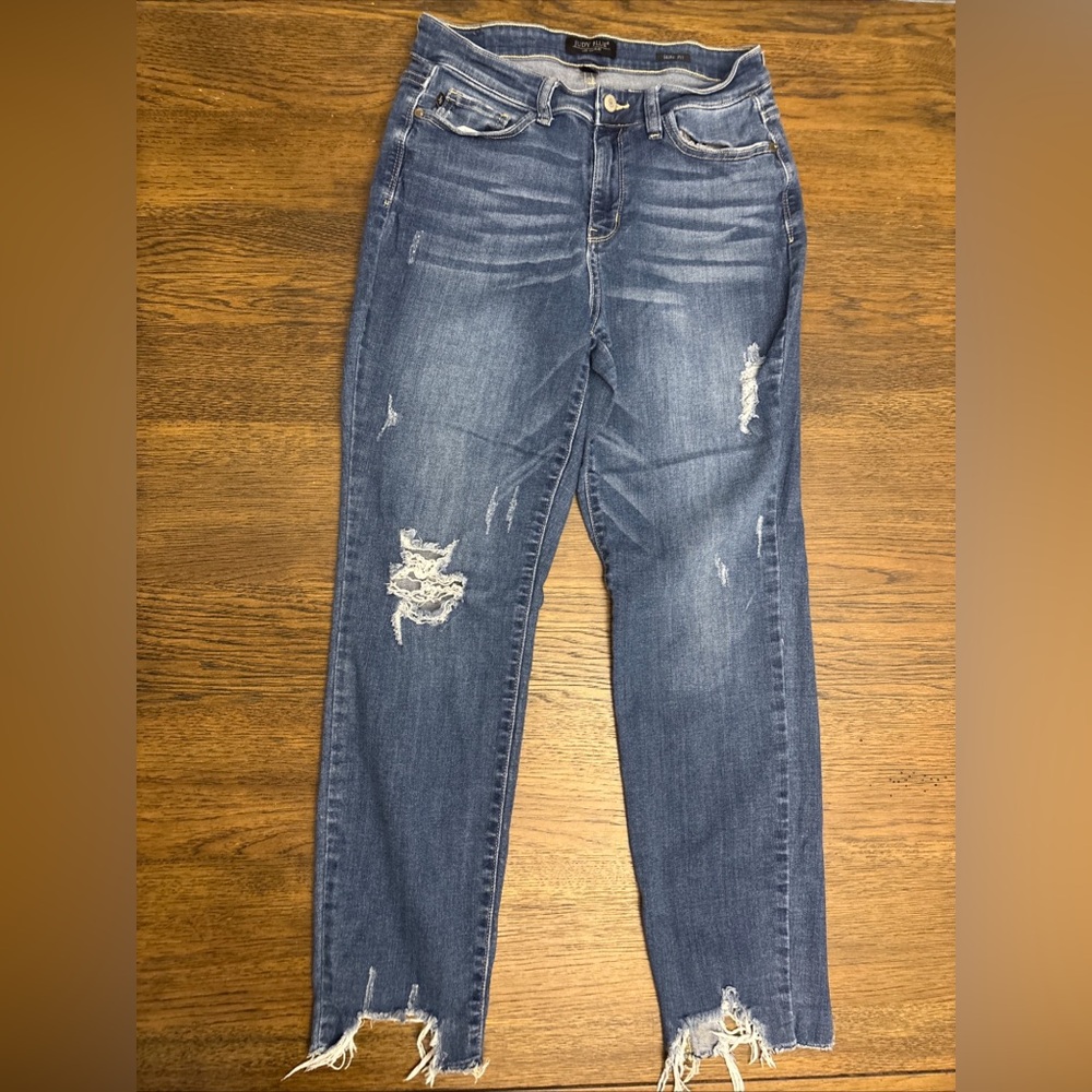 Judy Blue Distressed Dark Blue Skinny Jeans